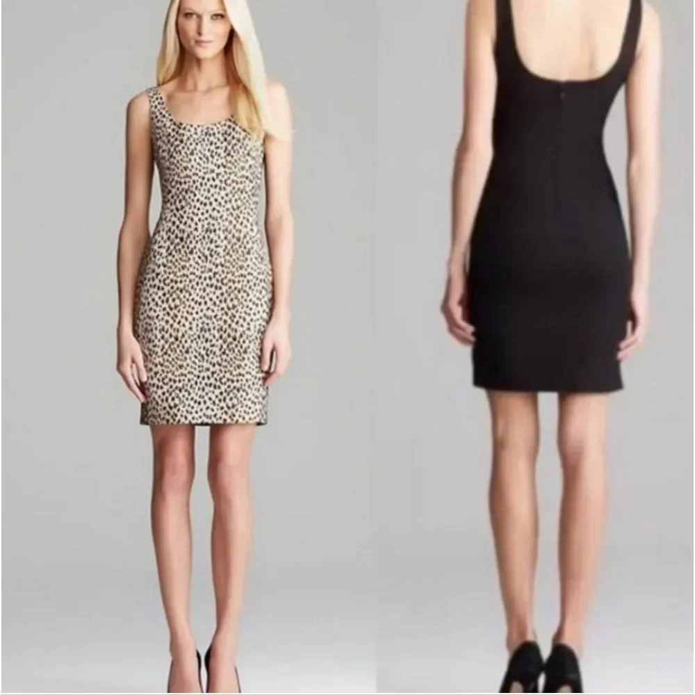 DVF Diane von Furstenberg Arianna Leopard Sheath Dress Black/Caramel Sz 4 - Picture 1 of 10